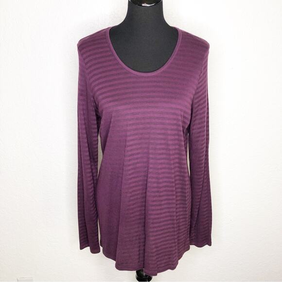 Eileen Fisher purple striped cashmere blend long sleeve knit tunic top - Picture 1 of 13